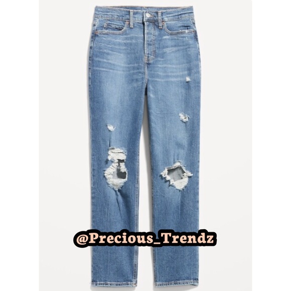 Old Navy Extra High-Waisted Sky-Hi Straight Button-Fly Ripped Jeans 20 - Picture 2 of 3